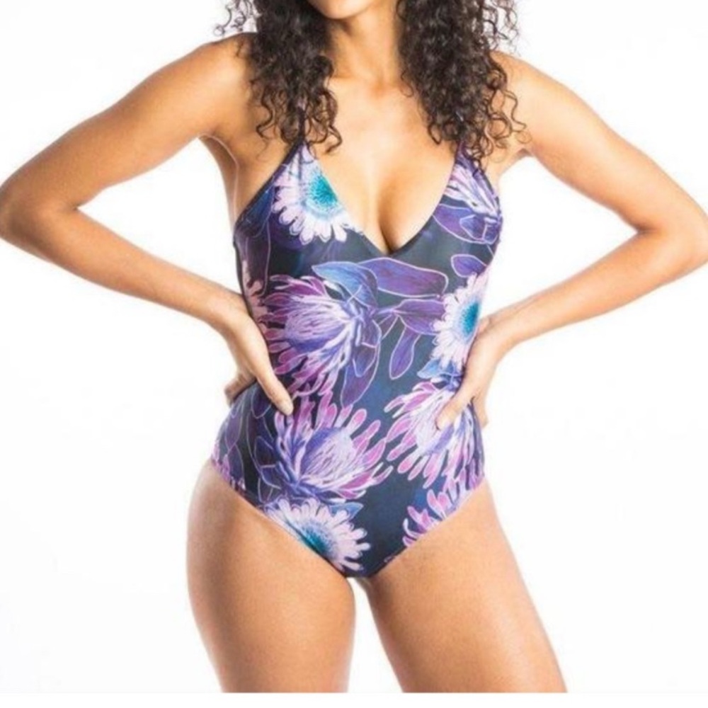 Title Nine Purple and Blue One-Piece Swimsuit V-Neck